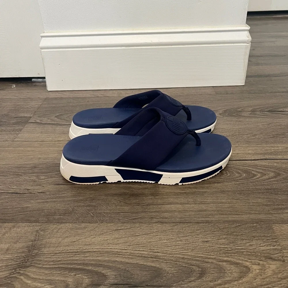 FitFlop Neoflex Navy Blue Thong Sandals Platform Flip Flops W49-399 Womens 7